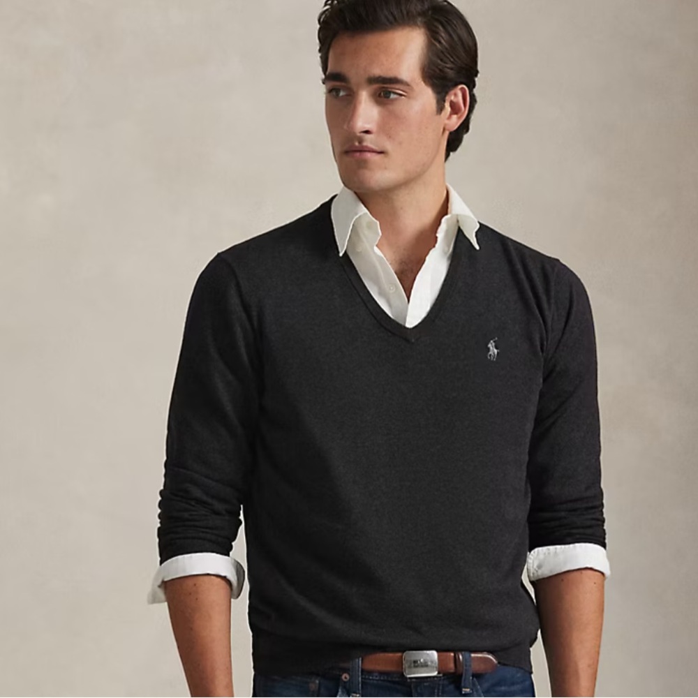 Polo Ralph Lauren V-neck Sweater Pima Cotton 
Marled Browns Size L